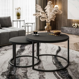 Loft Black 2PC Round Coffee Table Set